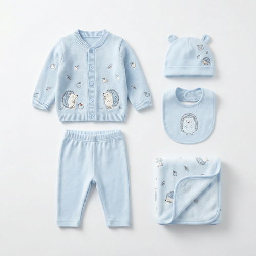 Ensemble Bébé 5 Pièces 3 Mois – Haut Manches Longues, Pantalon, Bonnet & Bavoir